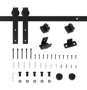 Ferragens para Porta Corredeira 200cm Kit de Acessórios para Porta Corredeira de Madeira com 2 Trilhos de Aço Carga Máxima 20 kg Preto