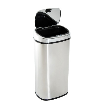 Balde de Lixo Inteligente de Aço Inoxidável 68L com Sensor Infravermelho de Abertura Automática e Contato Manual para Cozinha Dormitório Casa de banho 40,5x29,578cm Prata