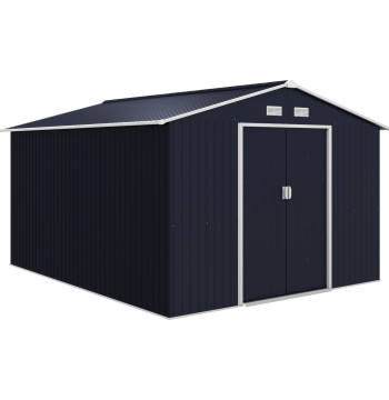 Abri de jardin en métal pour le stockage des outils avec base de renforcement inclus et 4 Windows 277x322x192 cm Gris foncé