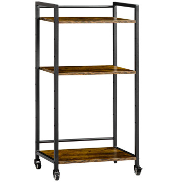 Estante Multifuncional com Rodas Estante de Armazenamento de 3 Níveis com Prateleiras Ajustáveis para Escritório Estúdio Dormitório 50x35x100,5cm Marrom Rústico