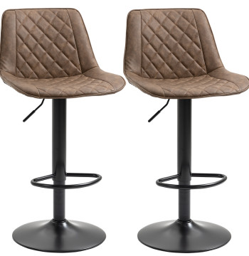Conjunto de Bancos de Bar Estofados em PU Bancos Altos de Sala de Jantar com Altura Ajustável Assento Giratório e Apoio para os Pés Carga Máxima 120kg 46,5x51x86-106cm Marrom