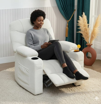 Essenza Cadeirão Relax Elétrico Reclinável 150° USB Memória Creme - Modelo 2