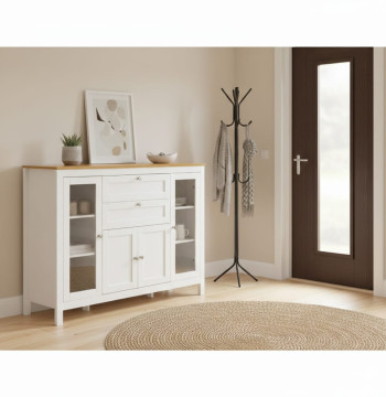Essenza Aparador Cocina 120cm Blanco Roble 2 Gavetas Puertas Cristal