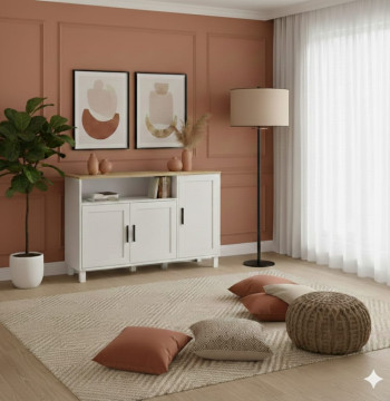 Essenza Aparador Blanco 110cm con Puertas Suaves y Sistema Antivuelco