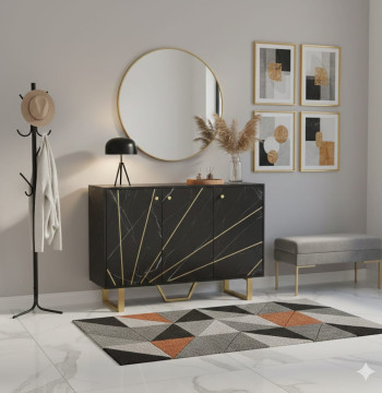 Essenza Aparador Moderno Mármol Negro y Dorado 107x35x75cm