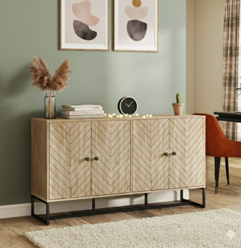 Essenza Aparador Chevron Bicolor 140x40x81cm Roble - Puertas Magnéticas