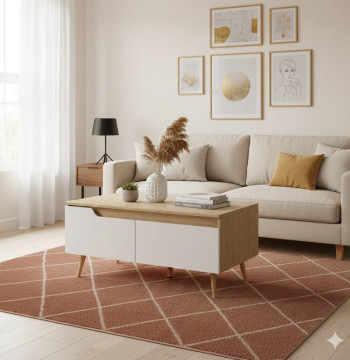 Mesa Centro Essenza Melamina Carvalho 100x50x46 cm com 2 Gavetas - Aço