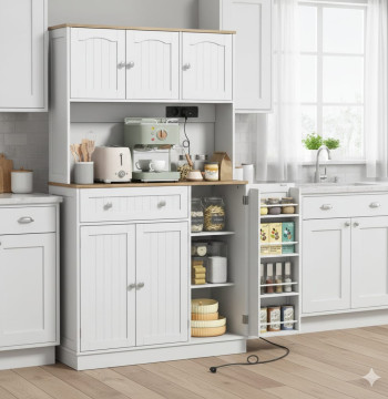 Despensa Cozinha Essenza MDF Branco 100x40x173cm com Tomadas USB