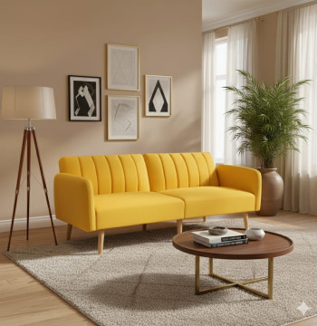 Sofá Cama Essenza Poliéster Amarelo 173x75x73 cm Convertível 2 Lugares - Linho