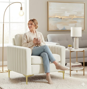 Essenza Poltrona Veludo Creme 81x77x81cm Estrutura Eucalipto 120kg - Modelo 2