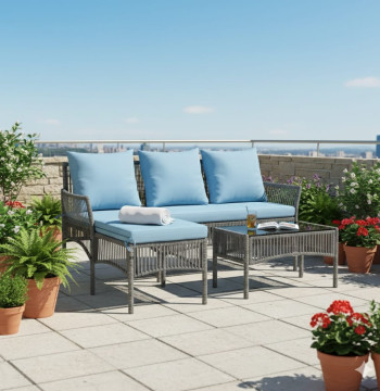 Essenza Set Giardino 3 Pezzi Divano Chaise Longue Tavolo Rattan