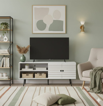 Essenza Móvel TV Branco 145cm Moderno até 65" com Arrumação - Modelo 2