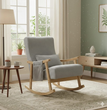 Essenza Poltrona a Dondolo Grigia Velluto con Cuscino Lombare 65x90x98cm