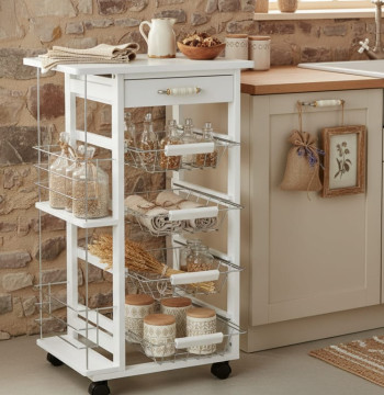 Essenza Chariot Cuisine Compact 47x37x83cm 4 Paniers Roulettes Blanc
