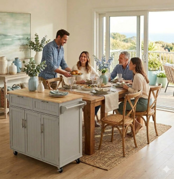 Essenza Chariot Cuisine Roulettes 121x46x91cm Gris Bois 801-204GY