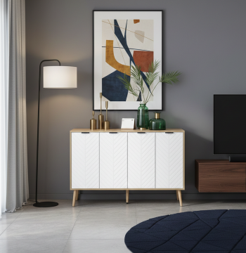 Buffet Moderne – 120x35x77,4 cm – Blanc et Bois