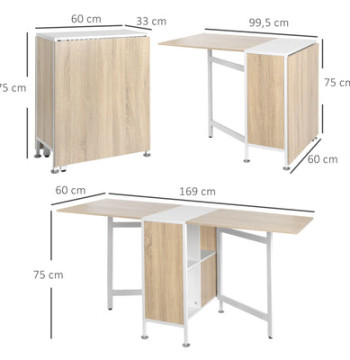 Mesa Plegable de Almacenamiento 4 Estantes 169x62x75 cm Roble y Blanco