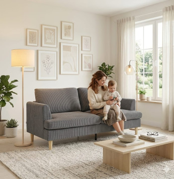 Canapé 3 Places Essenza Velours Gris Foncé 188cm Structure Eucalyptus