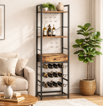 Essenza Botellero Vertical 12 Botellas 9 Copas Industrial 40x30x148cm