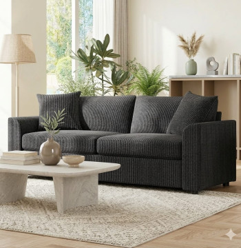 Essenza Canapé 3 Places Velours Gris Foncé 212cm - Confort Premium